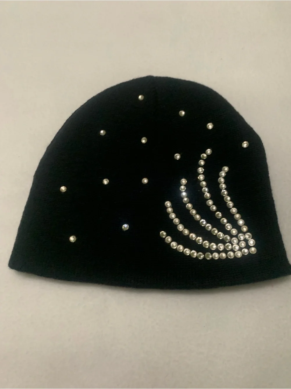 7 Pice Kids  Knit Beanie With Rhinestones - Black, Blue, Hot Pink